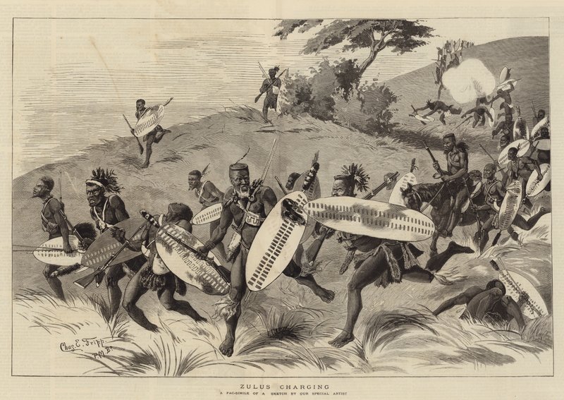 Zulus im Angriff von Charles Edwin Fripp
