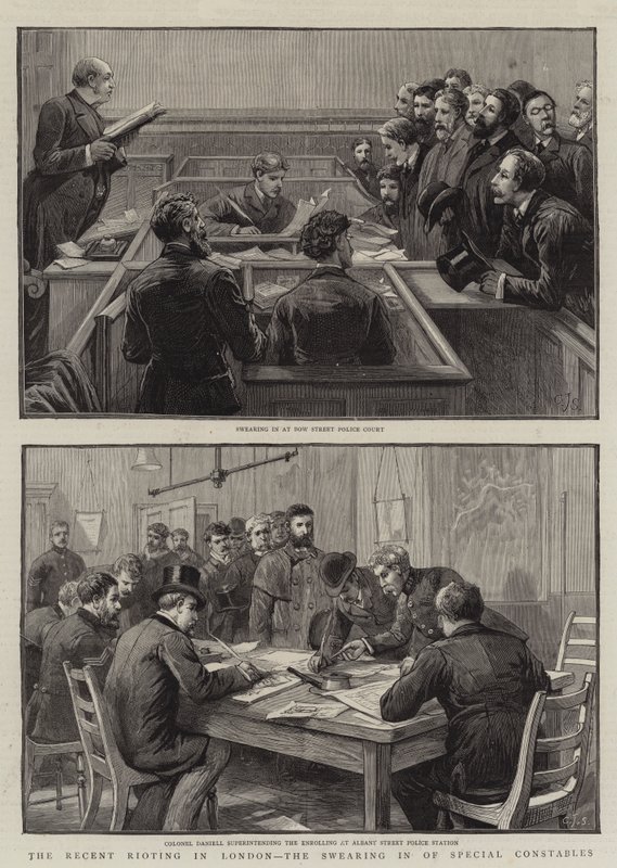 Die jüngsten Unruhen in London, das Vereidigen von Sonderpolizisten von Charles J. Staniland