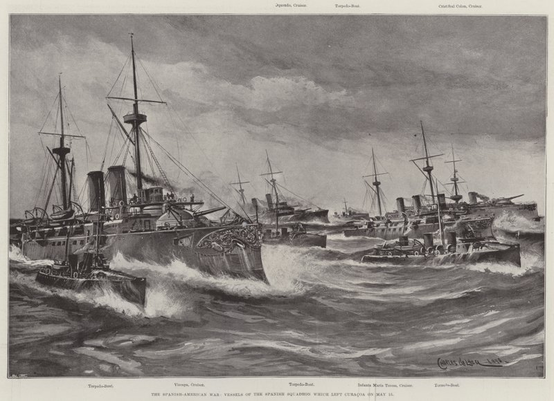 Der Spanisch-Amerikanische Krieg, Schiffe des spanischen Geschwaders, das Curaçao am 15. Mai verließ von Charles John de Lacy