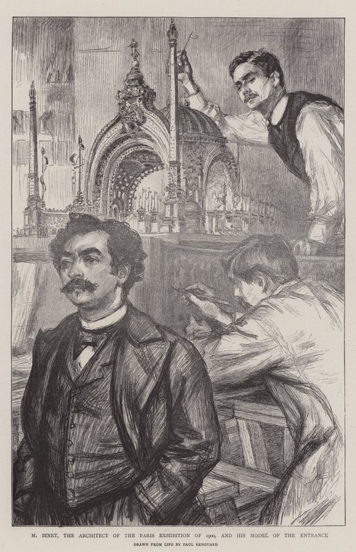 M Binet, der Architekt der Pariser Ausstellung von 1900, und sein Modell des Eingangs von Charles Paul Renouard