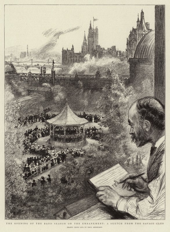 Eröffnung der Bandsaison am Embankment, eine Skizze aus dem Savage Club von Charles Paul Renouard