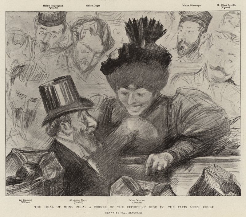 Der Prozess von Mons Zola, eine Ecke des Reportertisches im Pariser Assisengericht von Charles Paul Renouard