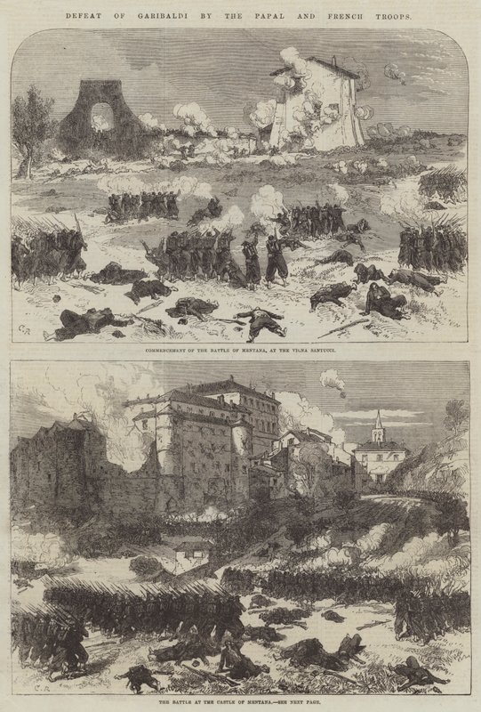 Niederlage von Garibaldi durch die päpstlichen und französischen Truppen von Sir John Charles Robinson