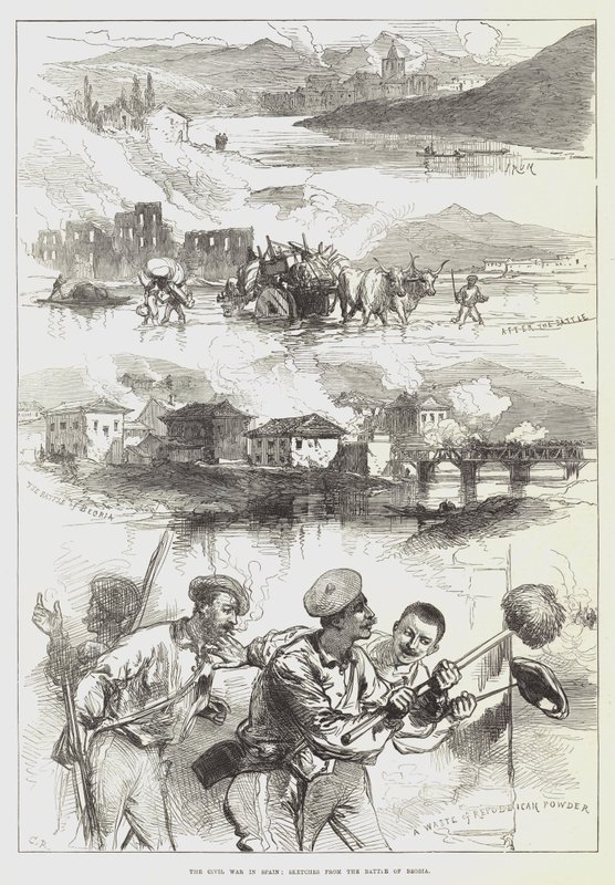 Der Bürgerkrieg in Spanien, Skizzen von der Schlacht von Beobia von Sir John Charles Robinson