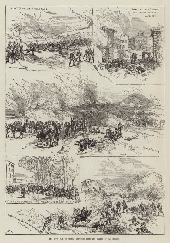 Der Bürgerkrieg in Spanien, Skizzen von der Schlacht von San Marcos von Sir John Charles Robinson