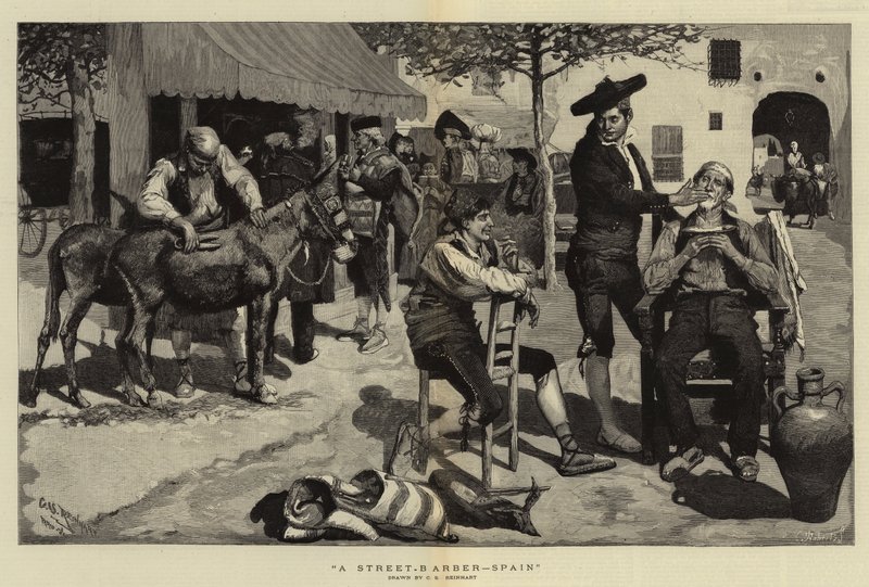 Ein Straßenfriseur, Spanien von Charles Stanley Reinhart