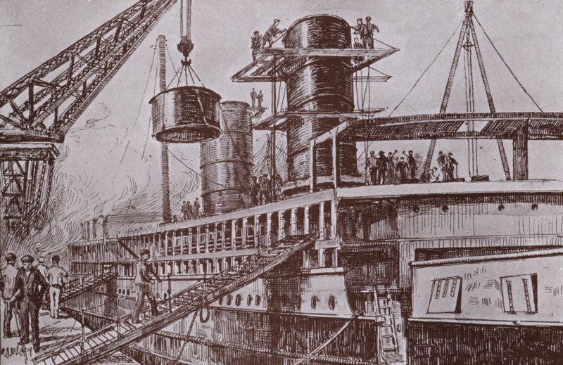 Aufrichten der Schornsteine (Lithografie) von Charles John de (after) Lacy