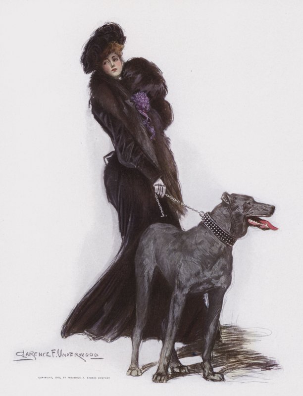 Frau, die ihren Hund spazieren führt von Clarence F. Underwood