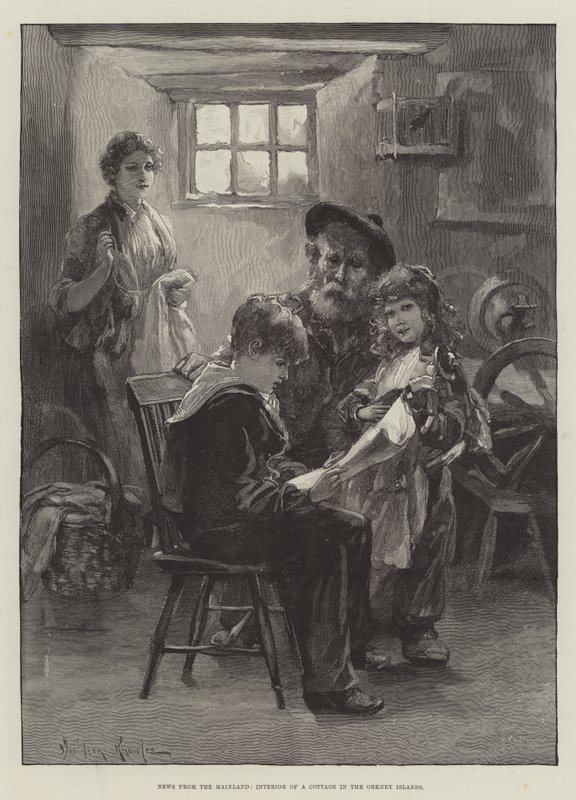 Nachrichten vom Festland, Innenraum einer Hütte auf den Orkney-Inseln von Davidson Knowles
