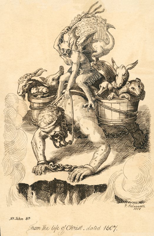 Mann, der von einem Dämon geritten wird (Gravur) von Delamotte Delamotte