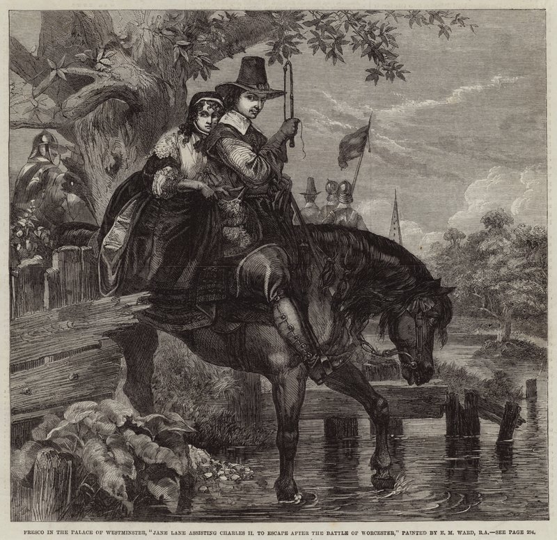 Jane Lane hilft Charles II. nach der Schlacht von Worcester zu entkommen von Edgar Melville Ward