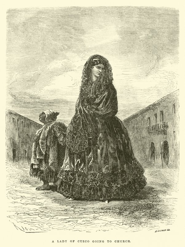 Eine Dame aus Cuzco auf dem Weg zur Kirche von Edouard Riou