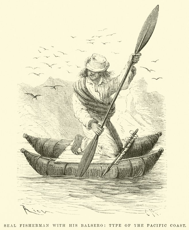 Robbenjäger mit seinem Balsero, Typ der Pazifikküste von Edouard Riou