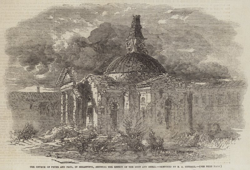 Die Kirche von Peter und Paul in Sebastopol, zeigt die Wirkung von Schuss und Granate von Edward Angelo Goodall