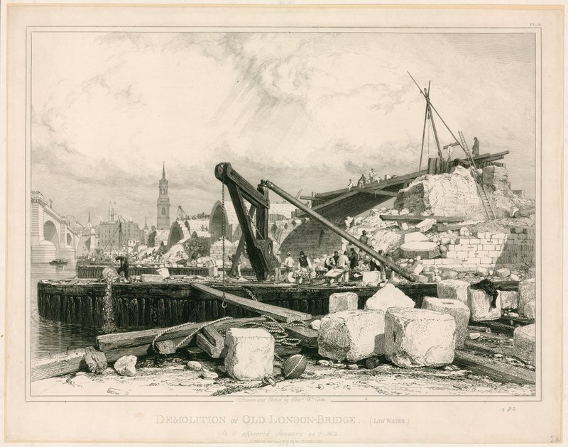 Abriss der alten London Bridge, 1832 von Edward William Cooke