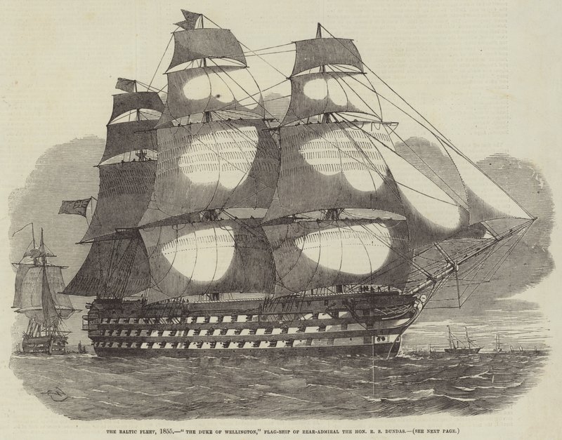 Die Baltische Flotte, 1855, Die Duke of Wellington, Flaggschiff von Konteradmiral der Ehrenwerte R. S. Dundas von Edwin Weedon