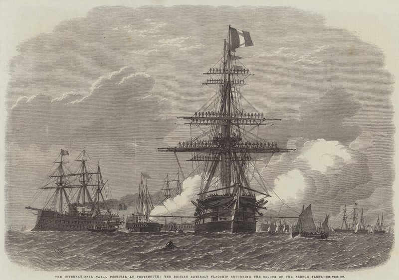 Das Internationale Marinefestival in Portsmouth, die britische Admiralflagge erwidert den Salut der französischen Flotte von Edwin Weedon