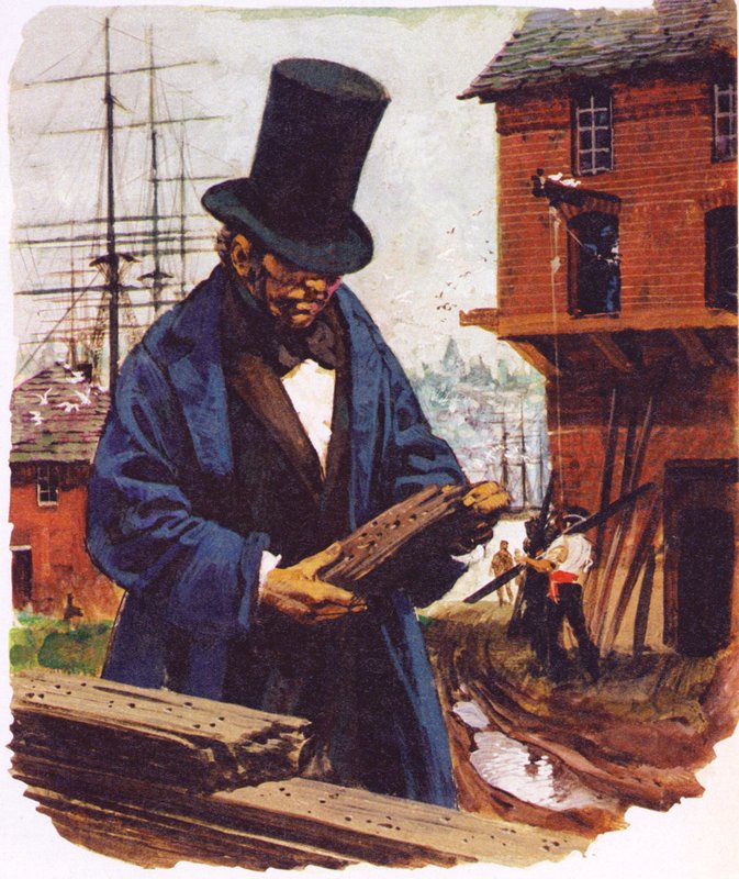 Brunel ließ sich von einem Schiffsbohrer inspirieren, der in eine Eichenplanke bohrte von English School