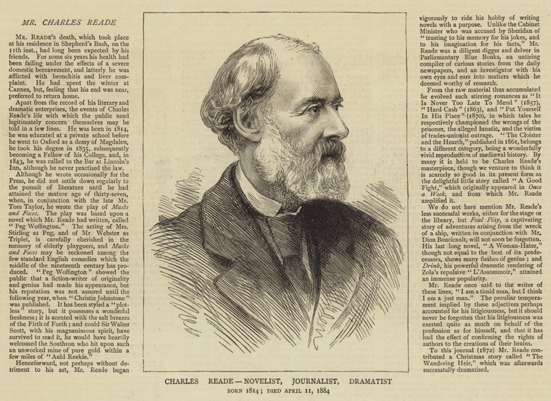 Charles Reade, Romanautor, Journalist, Dramatiker von English School