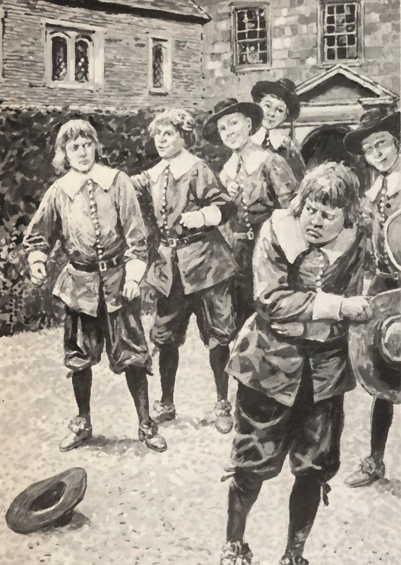 Isaac Newton (links), nachdem er den Schulschläger besiegt hat von English School