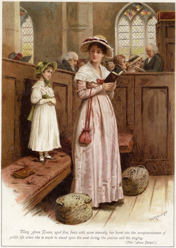 Mary Anne Evans (alias George Eliot), im Alter von fünf Jahren, fühlt mit mehr Intensität ihren Ausbruch in ? von English School