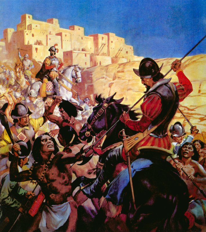 Die Pueblo-Indianer von Nord-Arizona, angegriffen von spanischen Konquistadoren von English School