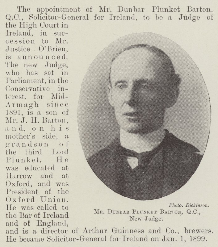 Herr Dunbar Plunket Barton, QC, neuer Richter von English Photographer