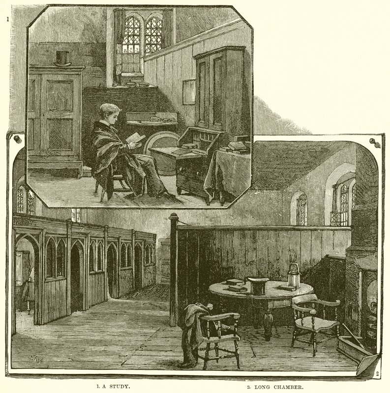 1. Ein Studienraum. 2. Lange Kammer von English School