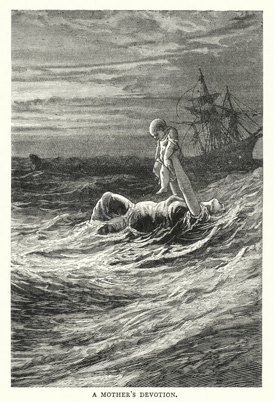 Die Hingabe einer Mutter (farbiger Stich) von English School