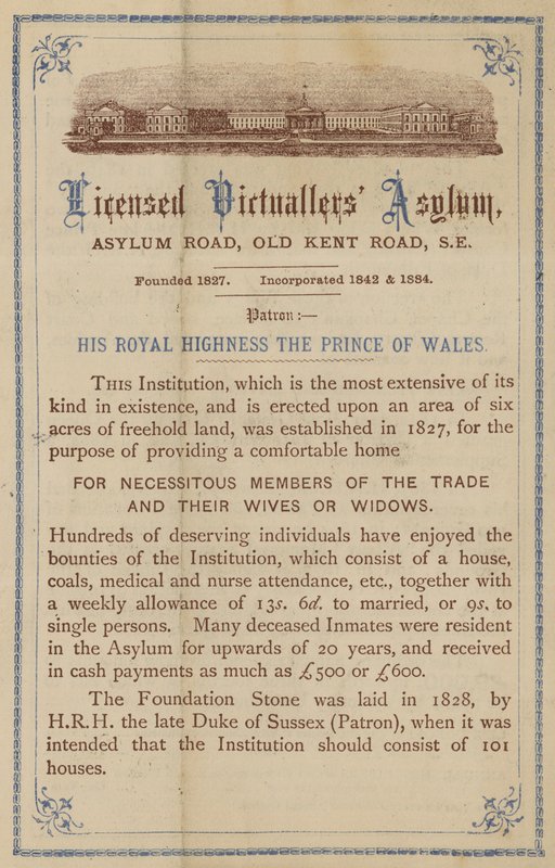 Werbung für das Licensed Victuallers Asylum von English School
