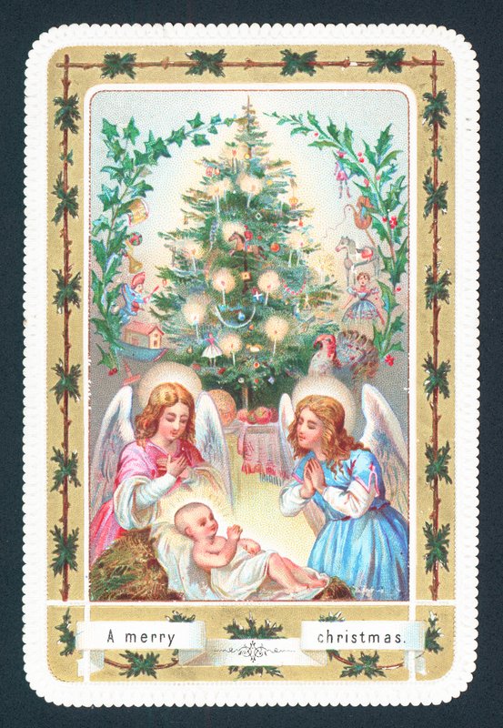 Engel und Baby, Weihnachtskarte von English School