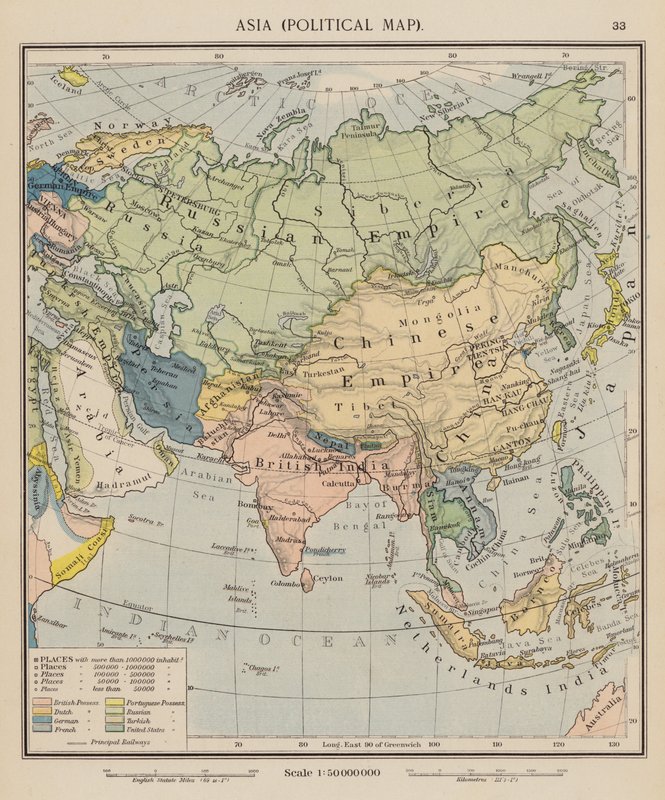 Asien, Politische Karte von English School