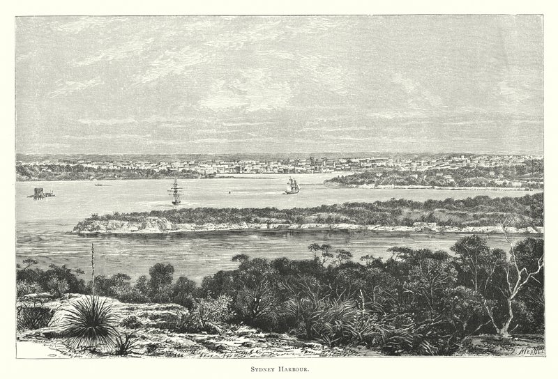 Australien: Hafen von Sydney (Gravur) von English School