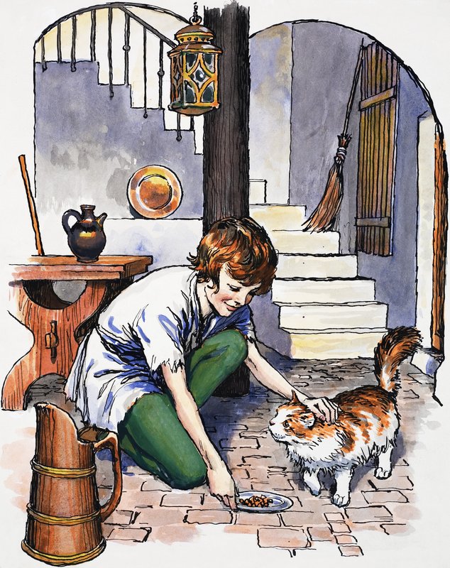 Junge mit Katze von English School