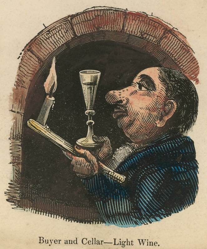 Käufer und Keller; Karikatur von English School