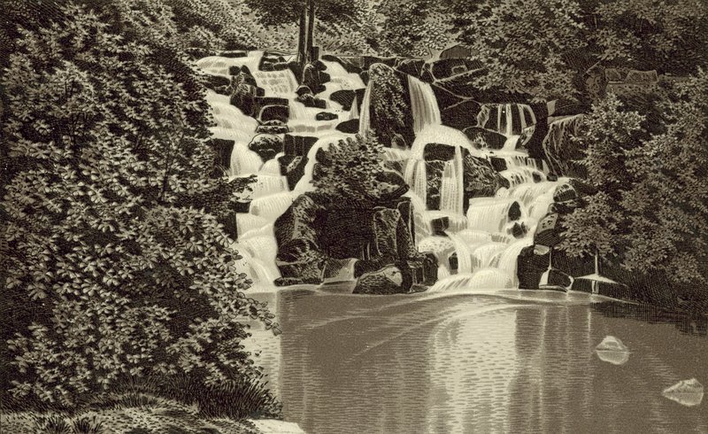 Wasserfall, Virginia Water (Lithografie) von English School