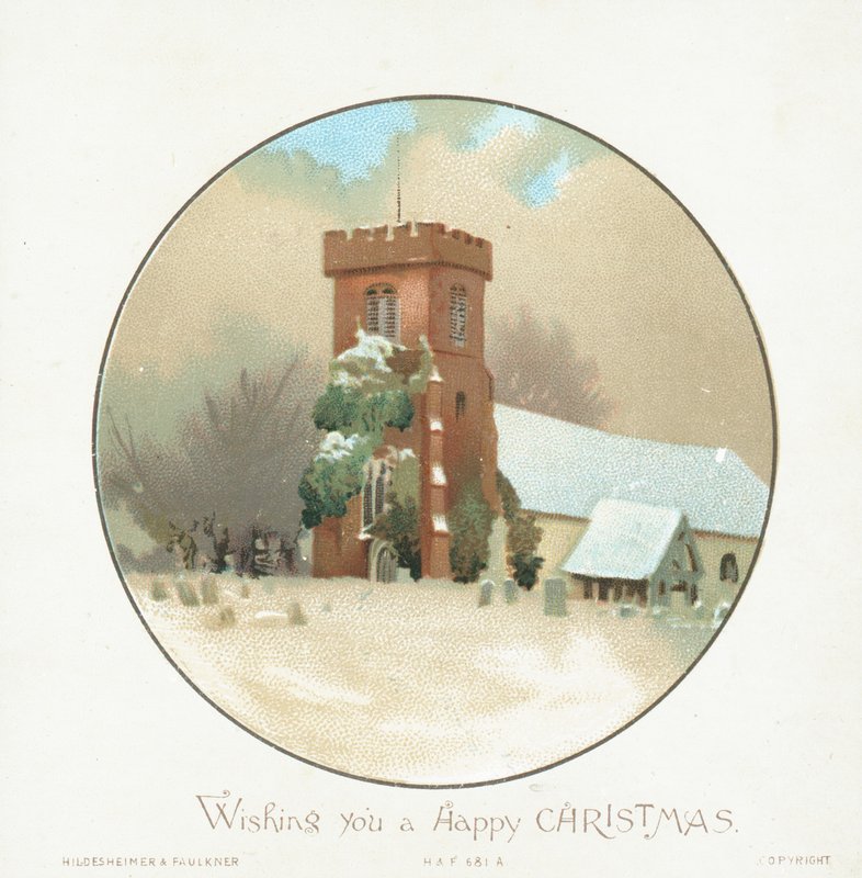 Kirche im Schnee, Weihnachtskarte von English School