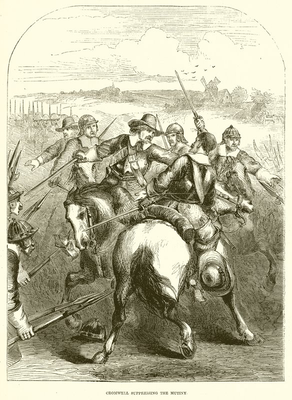 Cromwell unterdrückt die Meuterei von English School
