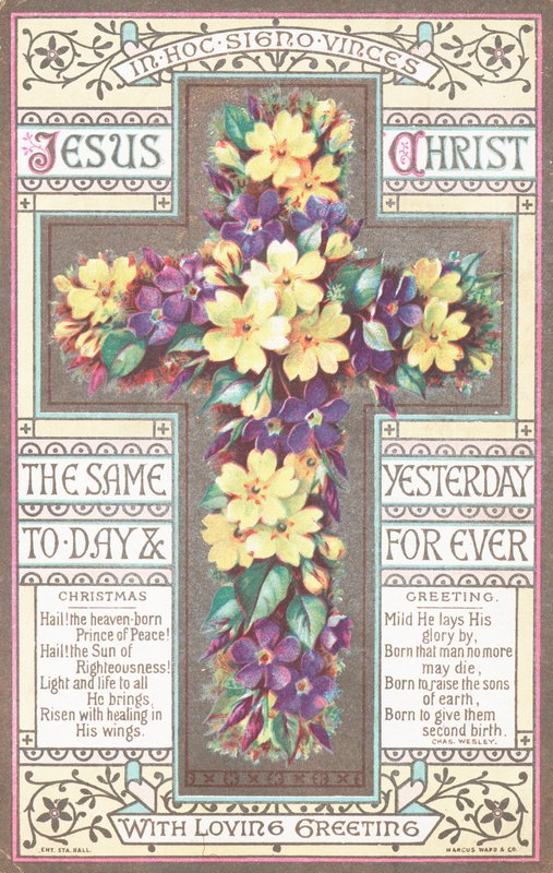 Kreuz mit Blumen, Weihnachtskarte von English School