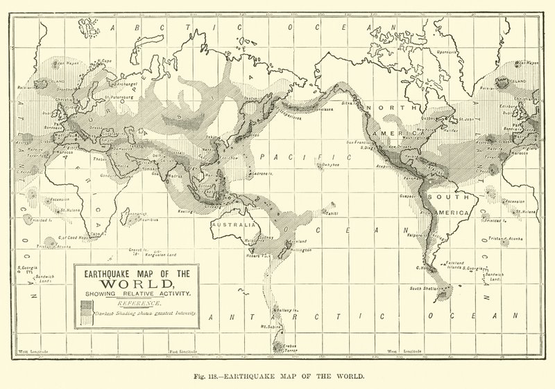 Erdbebenkarte der Welt von English School