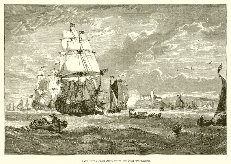 Schiffe der East India Company verlassen Woolwich (1623) von English School