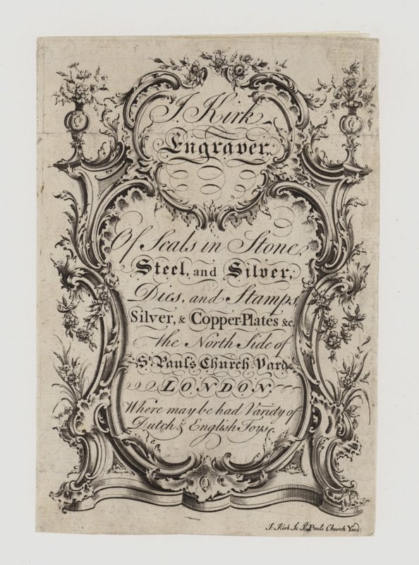 Siegelgraveure, J Kirk, Visitenkarte von English School