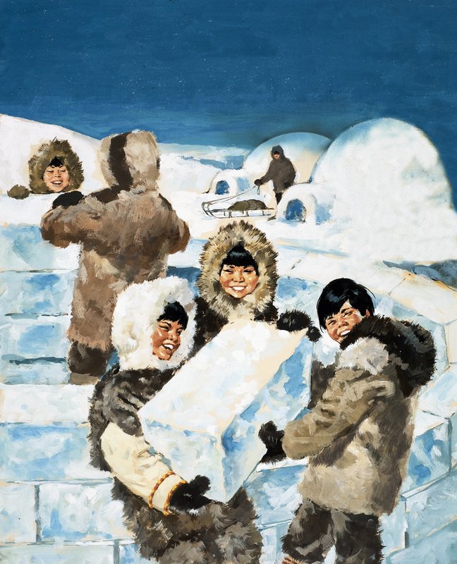 Eskimo-Jungen bauen ein Iglu von English School