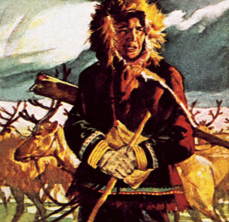 Eskimo mit seinem Rentier von English School
