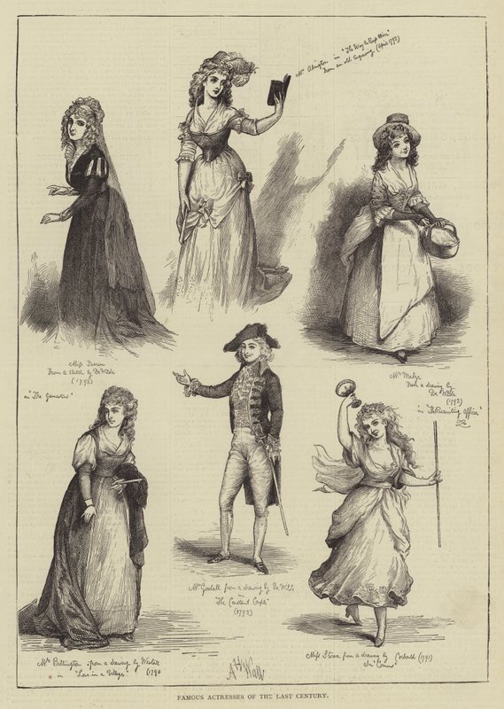 Berühmte Schauspielerinnen des letzten Jahrhunderts (Gravur) von English School