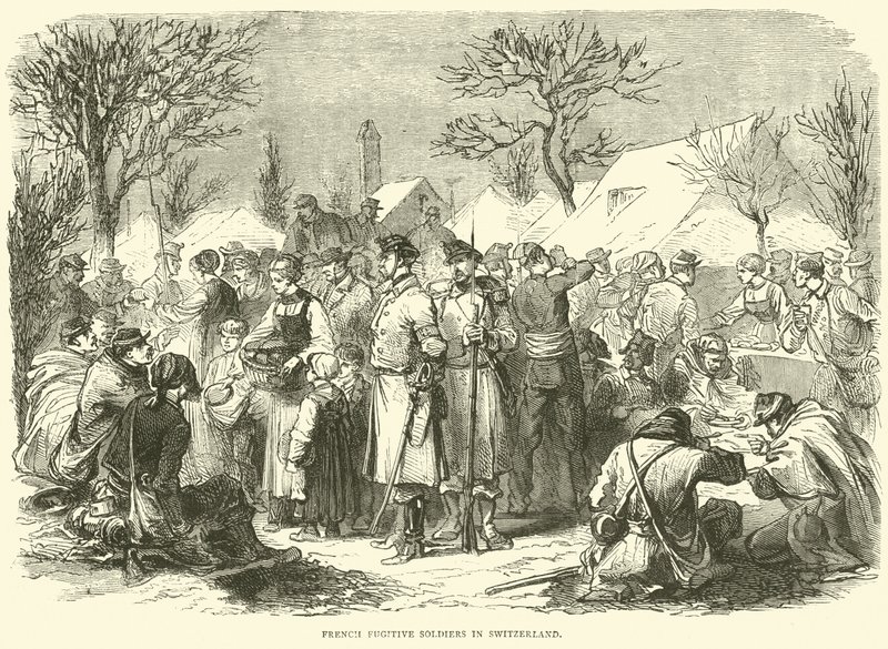 Französische flüchtige Soldaten in der Schweiz, November 1870 von English School