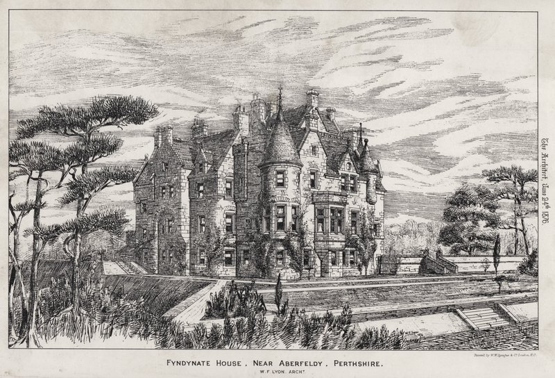Fyndynate House, nahe Aberfeldy, Perthshire (Gravur) von English School
