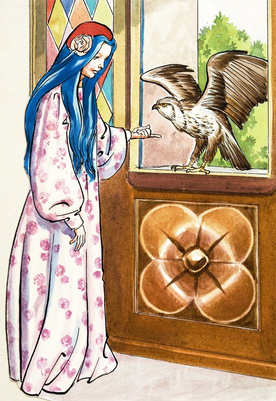 Mädchen mit Falke von English School