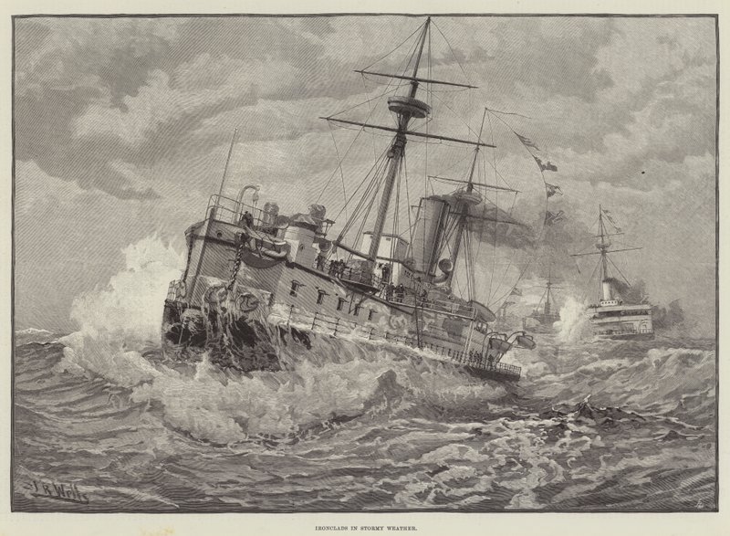 Panzerschiffe bei stürmischem Wetter (Stich) von English School