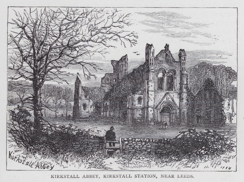 Kirkstall Abbey, Kirkstall Station, in der Nähe von Leeds (Gravur) von English School